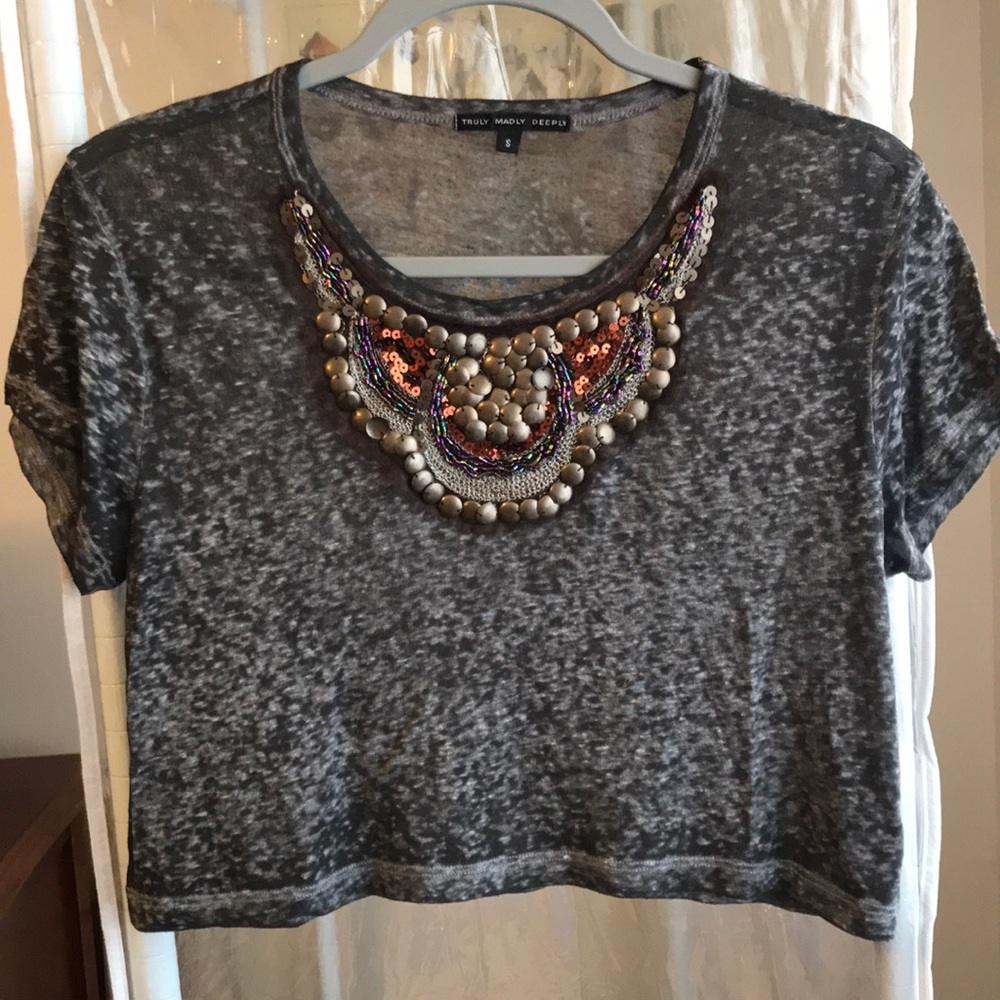Truly Madly Deeply Crop Tee with Beading Detail